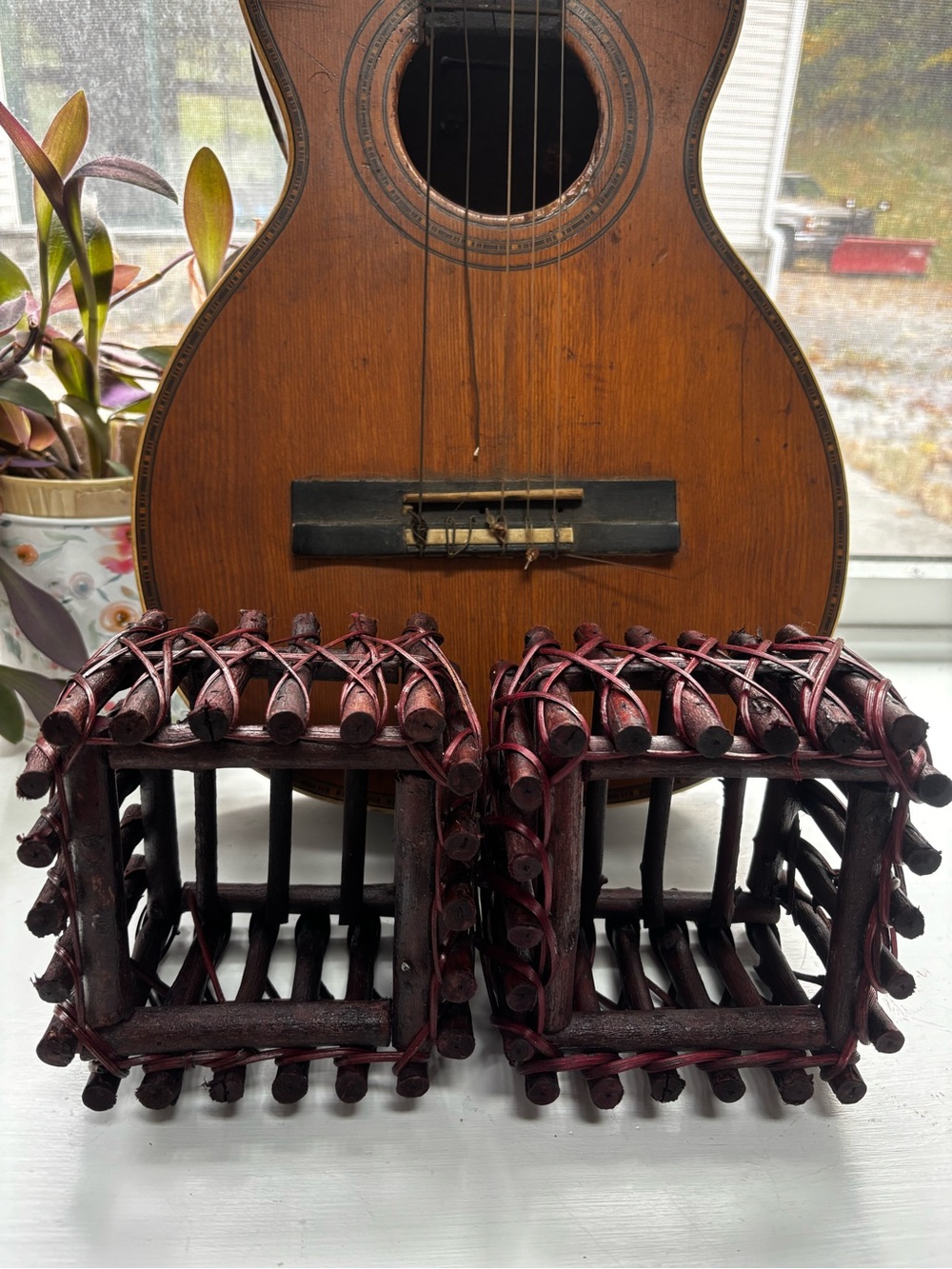 Rustic Woven Rattan wood Adirondack style basket set